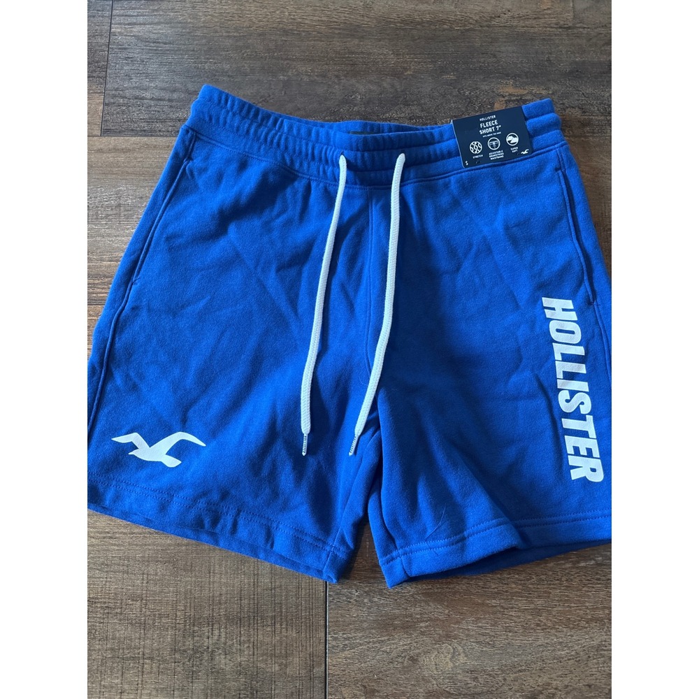 Hollister Mens Fleece Shorts 7 Inch Blue Logo Graphic Sweat Shorts Small NWT